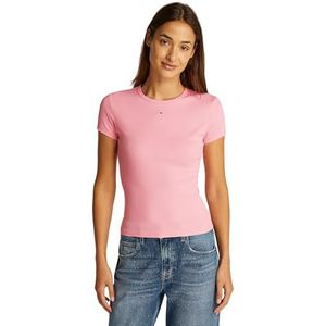 Tommy Jeans Dames TJW Slim Essential Rib SS DW0DW17383 S/S T-shirt, roze (roze suiker), XL, Roze (Roze Suiker), XL