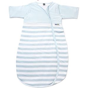 Gesslein 774138 Bubou Babyslaapzak met afneembare mouwen: Temperatuurregulerende slaapzak voor het hele jaar, baby/kinderen maat 130 cm, lichtblauw/wit gestreept