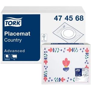 Tork 474568 Landelijke Papieren Placemat, Wit met Bloemen, 1 x 500 Placemats, 42 x 30 cm (L x B), Moderne 1-laags Versierd Papieren Placemat
