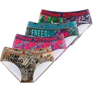FREEGUN Damesslip, microvezel, vrouwelijk ondergoed, comfortabel en ultrazacht (4 stuks), roze/paars/turquoise/zwart/beige, L