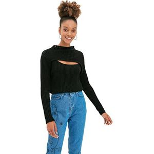 Trendyol Vrouwen hoge hals Plain getailleerde trui sweatshirt, zwart, L, Zwart, L