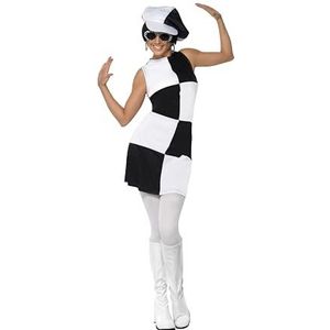 Smiffys 60s Party Girl Kostuum, zwart-wit, M - UK maat 34-44