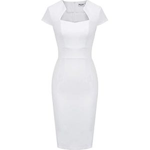 GRACE KARIN Dames prachtige werk potlood jurk kapmouw sexy bodycon jurk, Wit-8947, Small