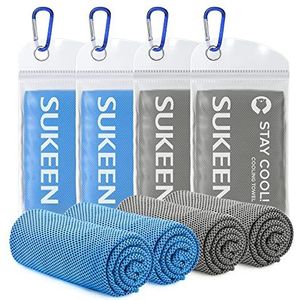 Sukeen Koelhanddoek, koelhanddoeken 4 stuks, Stay Cool Ice Handdoek, Koelhanddoeken voor nek, koude handdoek, gymhanddoek mannen vrouwen (4 stuks, 2 blauw+2 donkergrijs)