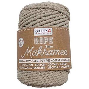 GLOREX 5 1007 02 - Macramé touw gedraaid duif, 250 g met 3 mm dikte en 63 m lengte, superzacht textielgaren voor haken, breien, knopen en textielontwerp