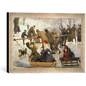 Ingelijste foto van Robert Barnes ""A Merry-Go-Round on the Ice, 1888"", kunstdruk in hoogwaardige handgemaakte fotolijst, 40x30 cm, zilver raya