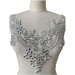 Handgemaakte strass steentjes kant applique handnaaien kralen trim patches hals voor jurk kleding accessoire (wit)