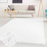 Carpet city ayshaggy Shaggy tapijt hoogpolig langpolig effen wit zacht wollig woonkamer, afmetingen: 150 x 150 cm vierkant, 150 cm x 150 cm