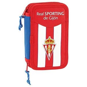 Pennenetui voor school Real Sporting De Gijon - officieel - 28-delig gevuld, Multicolor (Rojo Blanco Azul), 20 cm, pennenetui