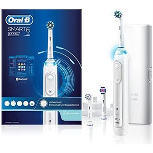 Oral-B Smart 6 Elektrische tandenborstel met intelligente druksensor, voor dames en heren, met app verbonden handgreep, 3 tandenborstelkoppen en reisetui, 5 modi, bleken van tanden, 2-polige UK-stekker, 6000N