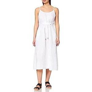 Bonateks, Lange jurk met strak vastgeknoopte vetersluiting voor en zakken, 100% linnen, De-maat: 42 Amerikaanse maat: XL, wit - Made in Italy, wit, 42