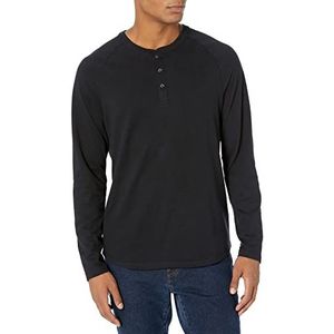 Amazon Essentials Men's Henley-shirt met normale pasvorm en lange mouwen (verkrijgbaar in grote en lange maten), Zwart, XXL