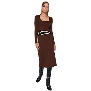 Trendyol Dames haarvlecht midi lange mouwen casual regular jurk, bruin, L