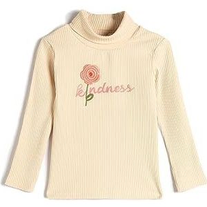 Koton Girls Crew Neck Long Sleeve Geborduurd T-shirt, beige (057), 7-8 Jaar