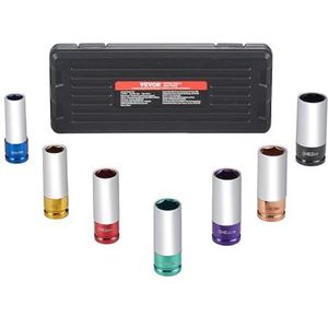VEVOR Lug Moer Impact Socket Set - 7 Lug Moer Maten 17/19/21/22/23/24/27mm 1/2"" Drive Metrische 6-punts Diepe Socket CR-MO Stalen Wiel Socket Set met Opbergkoffer voor Auto Reparatie