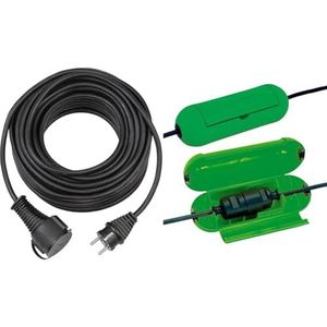 Brennenstuhl Kwaliteits verlengsnoer 10m (IP44, kabel voor buiten) zwart & Brennenstuhl Safe-Box voor verlengsnoer/stekker (beschermingscapsule voor kabel, voor binnengebruik) groen