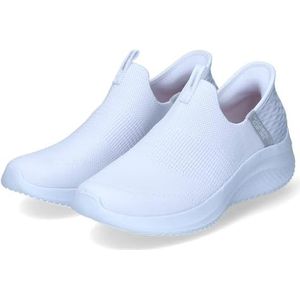 Skechers Dames Ultra Flex 3.0 Cozy Streak, wit gebreid/lichtgrijze trim, 6.5 UK, Witte gebreide lichtgrijze rand, 39.5 EU