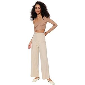 Trendyol Damesbroek met hoge taille en rechte pijpen, Beige, 62