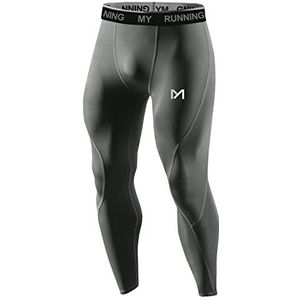 MEETYOO - Compressie-legging - Grijs - Voor Heren - Sneldrogend - Voor Hardlopen en Fietsen