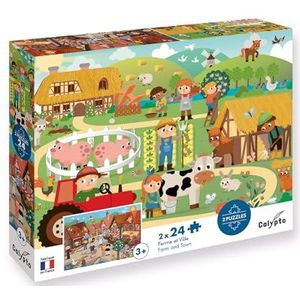 Sentosphere - Set van 2 puzzels met 24 delen, boerderij en dorp Calypto (7702)