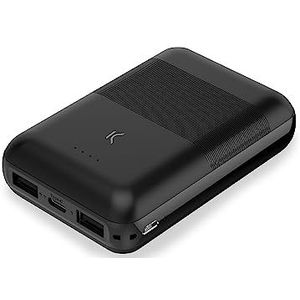Externe accu Mini Power Bank Ksix, 10.000 mAh, 10 W + USB A-kabel - USB C, zwart