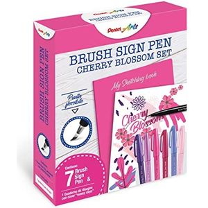 Pentel SES15C Brush Sign Pen Sketching Set Cherry Blossom & Notebook