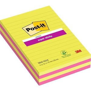 Post-it Super kleverige grote notities, roze en groen, gevoerd, 127 mm x 203 mm, 45 vellen/pad, 2 pads - zelfklevende notities voor het maken van notities, takenlijsten en herinneringen