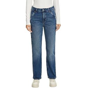 ESPRIT Carpenter-Retro-jeans: rechte pasvorm, hoge tailleband, Blue Medium Washed., 29W / 32L