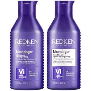 Redken, Routine Voor Blond en Geblondeerd Haar, Set van Shampoo en Conditioner, Corrigeert en Neutraliseert Gele en Koperkleurige Tinten, Met Triple Acid Protein Complex, Blondage