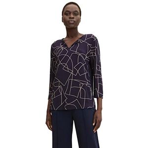 TOM TAILOR Dames Tunica 3/4 mouw T-shirt in materiaalmix 1033080, 30195 - Navy Beige Abstract Design, L