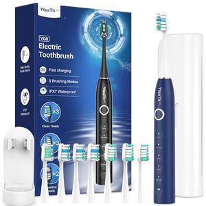 elektrische tandenborstel voor volwassenen en kinderen, sonische tandenborstel met 8 tandenborstelkoppen en 5 modi, 120 dagen batterijduur, elektrische tandenborstel met reisetui en houder