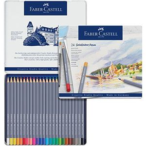 Faber-Castell 114624 Goldfaber Aqua Aquarelpotloden, met Metalen Etui, 24 Stuks, Meerkleurig