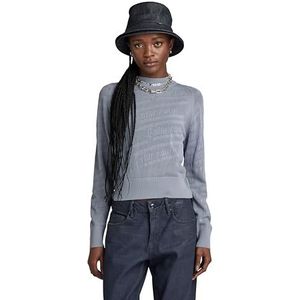 G-STAR RAW Dames Pointelle Text R Knit Wmn Sweater, grijs (Dim Grey D23924-b754-3885), XS