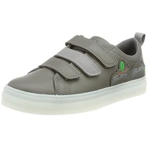 Clarks Flare Bug K Sneakers voor jongens, Dark Grey Lea, 33.5 EU