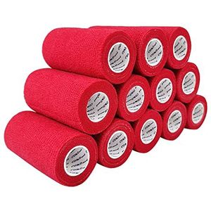 COMOmed Cohesive Flexible Bandage Self-adhesive Bandage Roll Latex-free Non-woven Cohesive Athletic Tape Alleray tested Suitable for Sensitive Skin 10cm x 4.5m 12 Rolles Redâ€¦