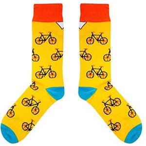 cup of sox Kleurrijke grappige sokken voor mannen en vrouwen, geschenksokken met grappige patronen in kartonnen beker, Een fiets, 41-44 EU