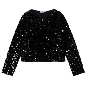 NAME IT Meisjes Nkfrusitta Ls Card Blouse met lange mouwen, zwart, 134-140