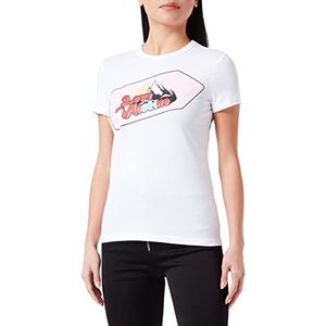 Love Moschino Dames Slim Fit Short-Sleeved with Signal Water Print and Glitter Details T-Shirt, Optical White, 40