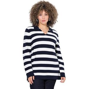 Ulla Popken - Trui - Marine/Wit - Gestreept - Lange Mouw