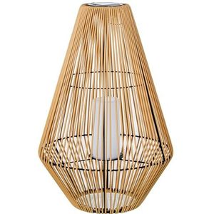 DRW Lantaarn op zonne-energie voor tafel of vloer van hout en metaal, naturel en zwart, met led-kaars 46 x 46 x 69 cm