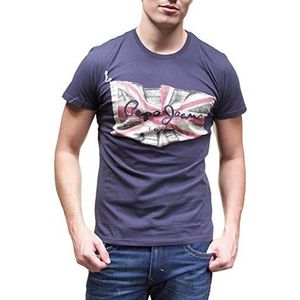 Pepe Jeans Flag - T-shirt - effen - korte mouwen - heren, Blauw (zwart), XXL
