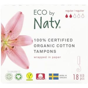 Eco by Naty Tampons zonder Applicator Normaal - Plantaardige en absorberende tampons voor vrouwen, menstruatieproduct van biologisch katoen, beter voor de gezondheid van de vrouw (18 stuks)