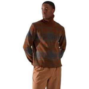 Trendyol Heren coltrui geruite slanke trui sweatshirt, bruin, XL, BRON, XL