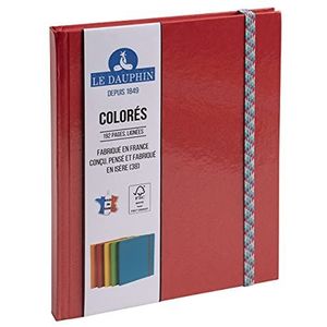 Le Delfin Iderama 267211D Notitieboek, van binnen gelinieerd, kleurrijk elastiek, afmetingen 22 x 17 cm, verticaal, 192 pagina's, omslag, rood, FSC®-gecertificeerd