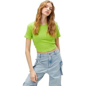 Koton Dames Crew Neck Korte Mouw Corset Crop T-shirt, groen (784), S