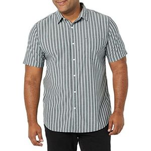 Amazon Essentials Heren Slim-Fit Poplin Shirt met korte mouwen, marineblauw gestreept, Large