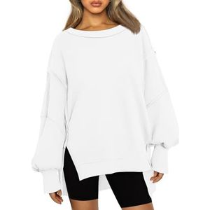 Trendy Queen Oversized sweatshirts hoodies voor dames, met ronde hals, herfst-outfits voor tienermeisjes, Y2K winterkleding, Wit, S