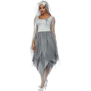 Graveyard Bride Costume, Grey, Dress & Veiled Headband (S)