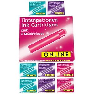 Online 17032 - vulpen inktpatroon, 3 x turkoois, roze, violet
