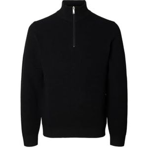 SELECTED MEN Slhross Ls Knit Structure Half Zip Noos, zwart, XXL